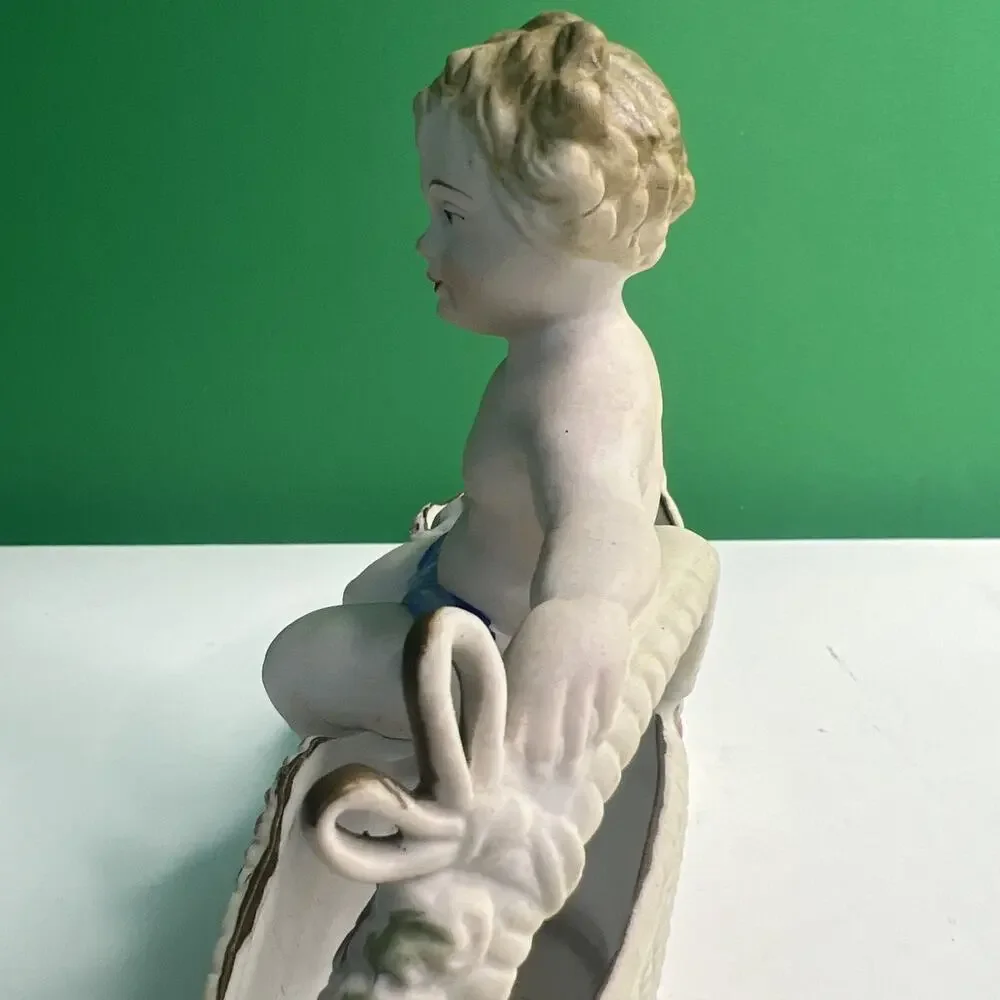 Antique Hal Sey Fifth Ave Cherub Bisque Figural Double Planter